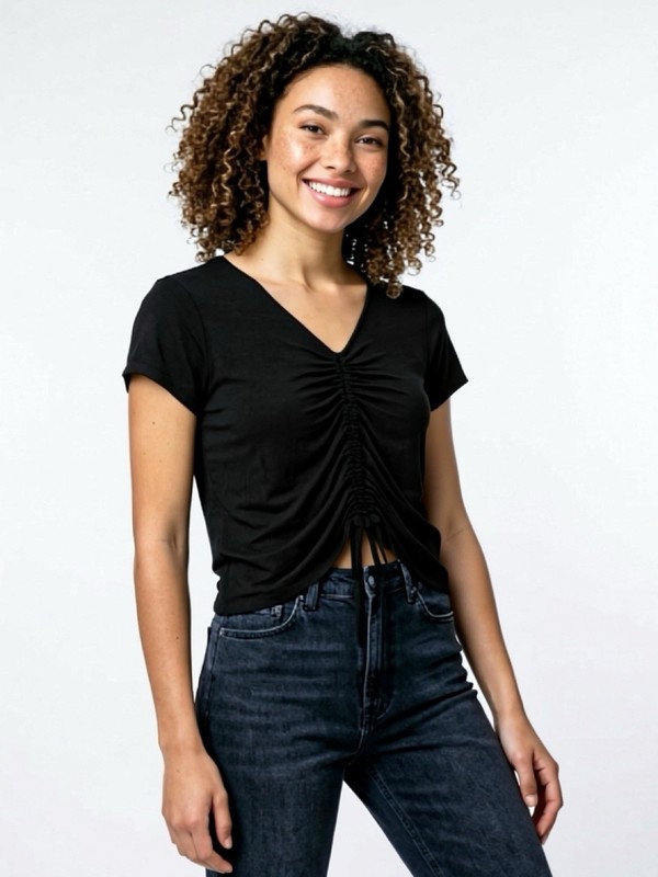 Black Ruched Top - Size L
