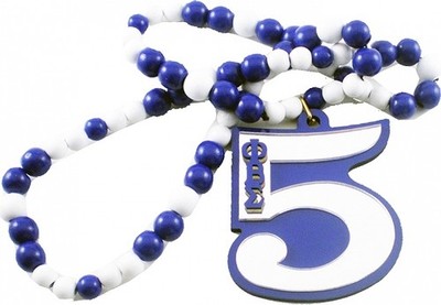 Phi Beta Sigma Wood Color Bead Tiki Line #5 Medallion [Blue/White - 4''T]