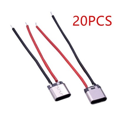 20Pack Type-C 2-Pin Welding Wire Female Connector Cable Female Socket 5V 3A b