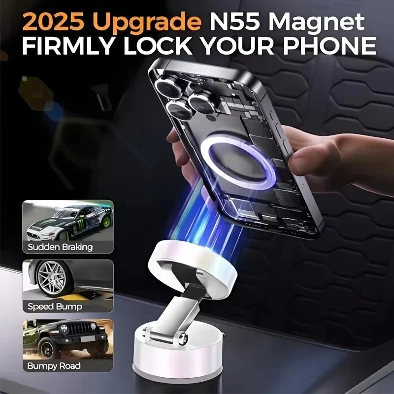 2025 Car Magnetic Phone Holder Vacuum Adsorption For Magsafe Suction Cup Folding - Image 3 of 4