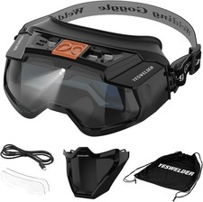 Auto Darkening Welding Goggles Mask LED Type-C Charging True Color TIG MIG ARC