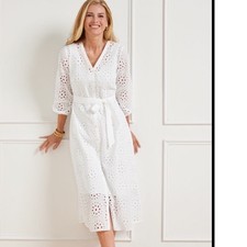 Talbots Eyelet Medallion Shirtdress White Midi Size 8 summer spring vacation