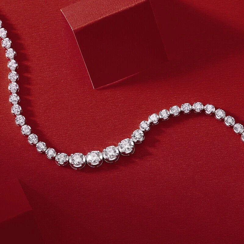 4MM D Lab Created Moissanite Tennis Chain Necklace Women 925 Sterling Silver - Image 2 of 4