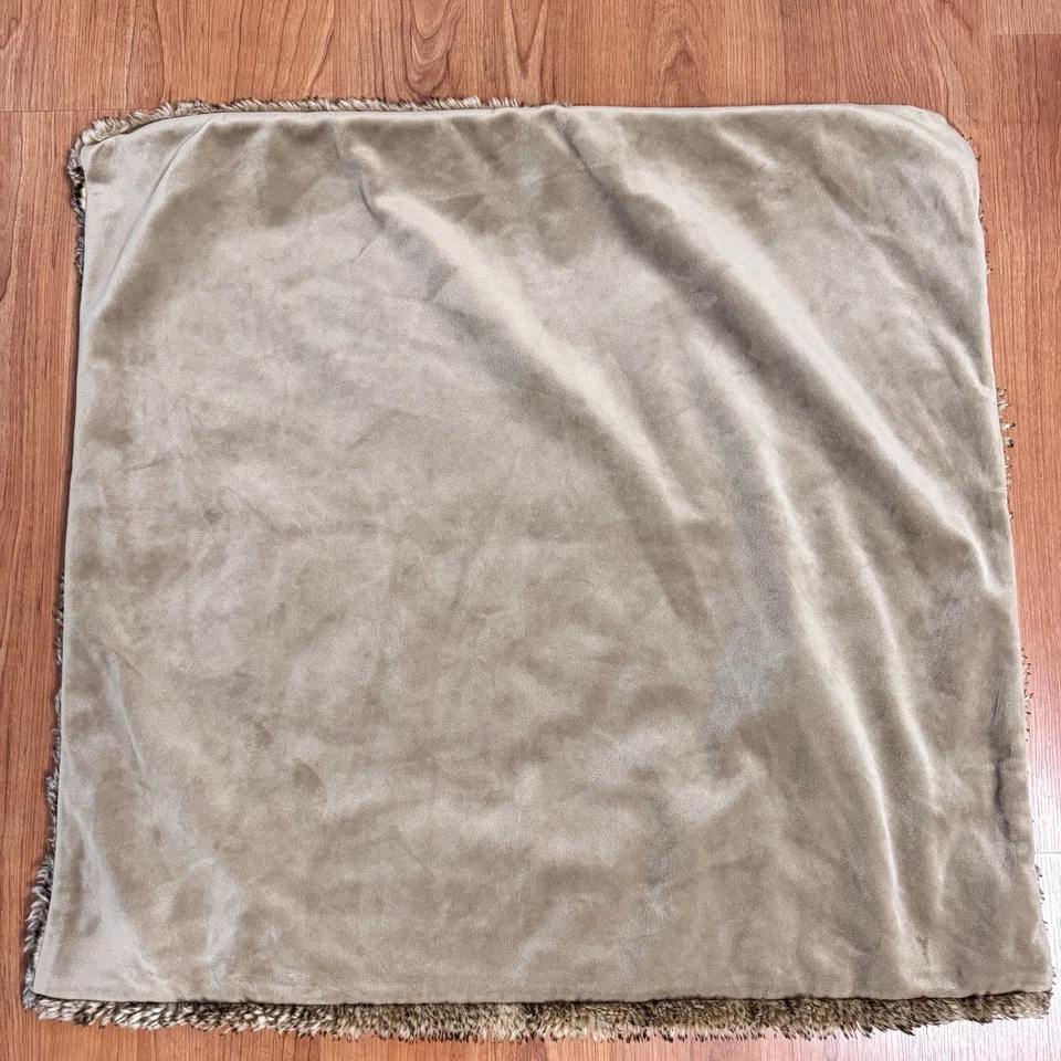 Pottery Barn Faux Fur Throw Pillow Cover Brown Square Plush Luxe Cozy 26x26 - Image 3 of 4