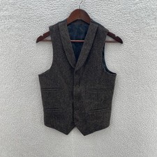 ASOS Harris Tweed Suit Vest Mens 34R Brown Wool Herringbone Tweed Waistcoat