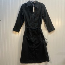 GAP Women Black Belted Button Down Shirt Dress 3/4 Sleeve Size M NWT Classic VTG