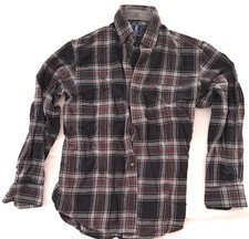 IZOD Plaid Flannel Shirt Long Sleeve Button Up Black and Gray Mens Size Medium