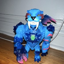 Blue Sabertooth Cat Action Figure with Pink Accents Plastic Toy
