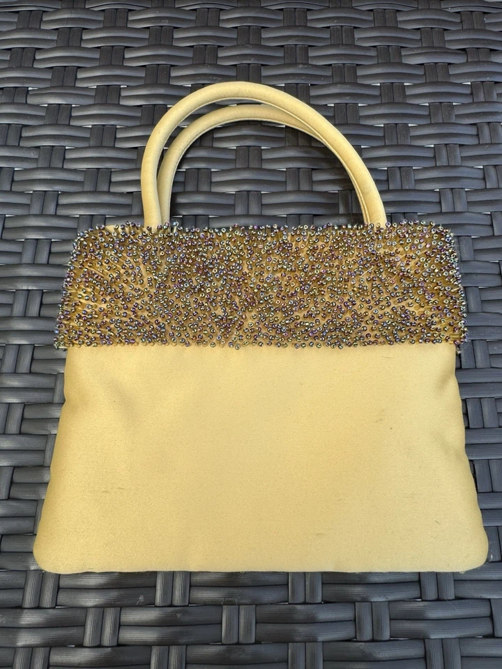 Franchi Yellow Satin And Beaded Evening Bag - Image 4 of 4