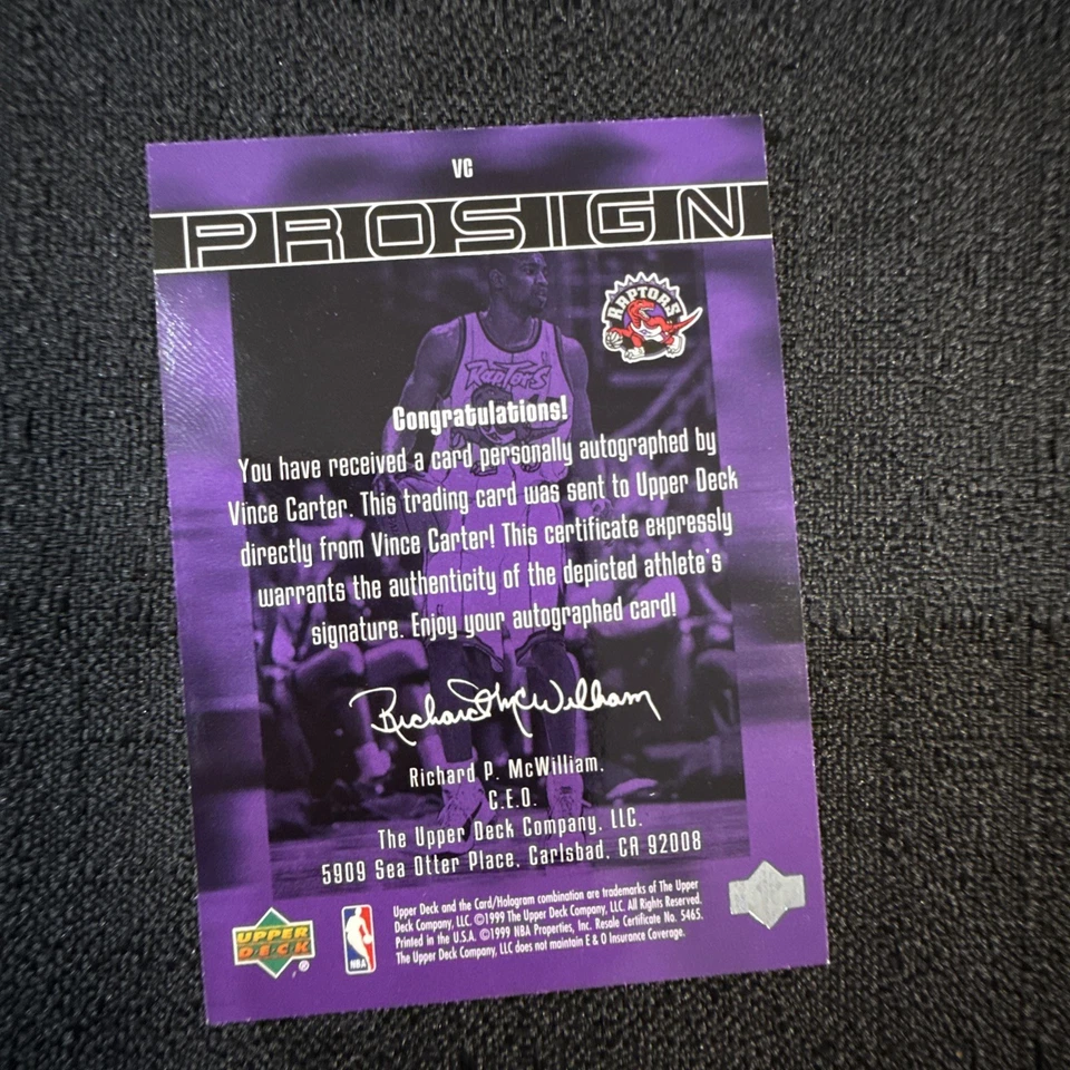 Jugador Más Valioso 1999 Upper Deck - Inkredible Vince Carter #VC (AU) Toronto Raptors NBA HOF Foto 3 de 3