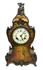 Antique French  Louis XV Style Painted & Bronze Ormolu Mantel Bracket Clock