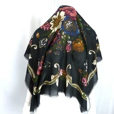 Strawbridge & Clothier Scarf Black Background Fringe Edge 35" Square