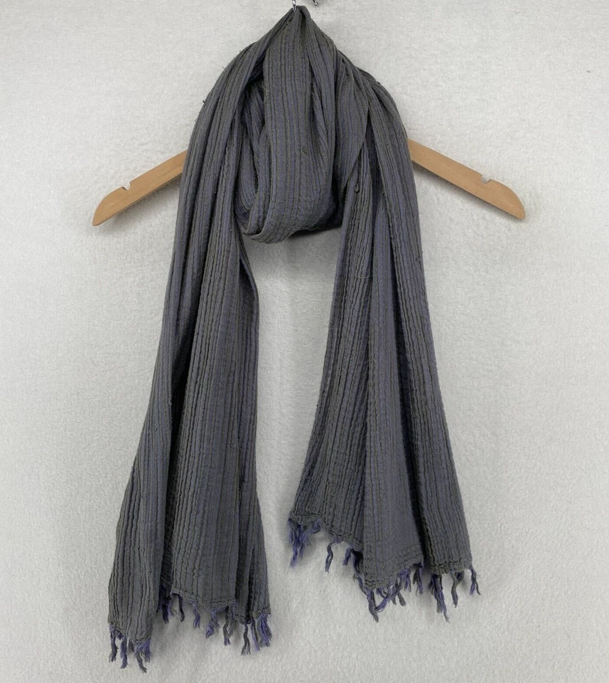 Bufanda EILEEN FISHER OS Acanalada Rayas Algodón Gasa Flecos Púrpura 33" x 66" Foto 2 de 4