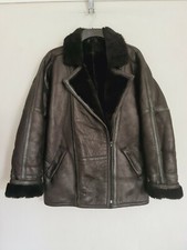 Owen Barry Sheepskin Jacket Womens Black Biker Aviator New Made In England Uk 14