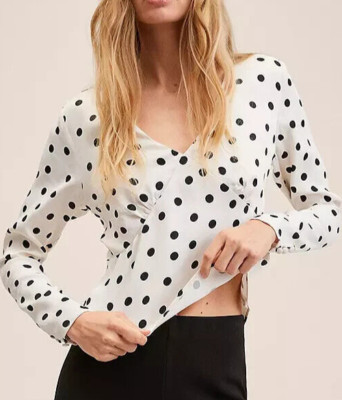 Satinbluse mit Tupfenmuster von Mango - Größe 12 - neu mit Etikett - UVP 30 £