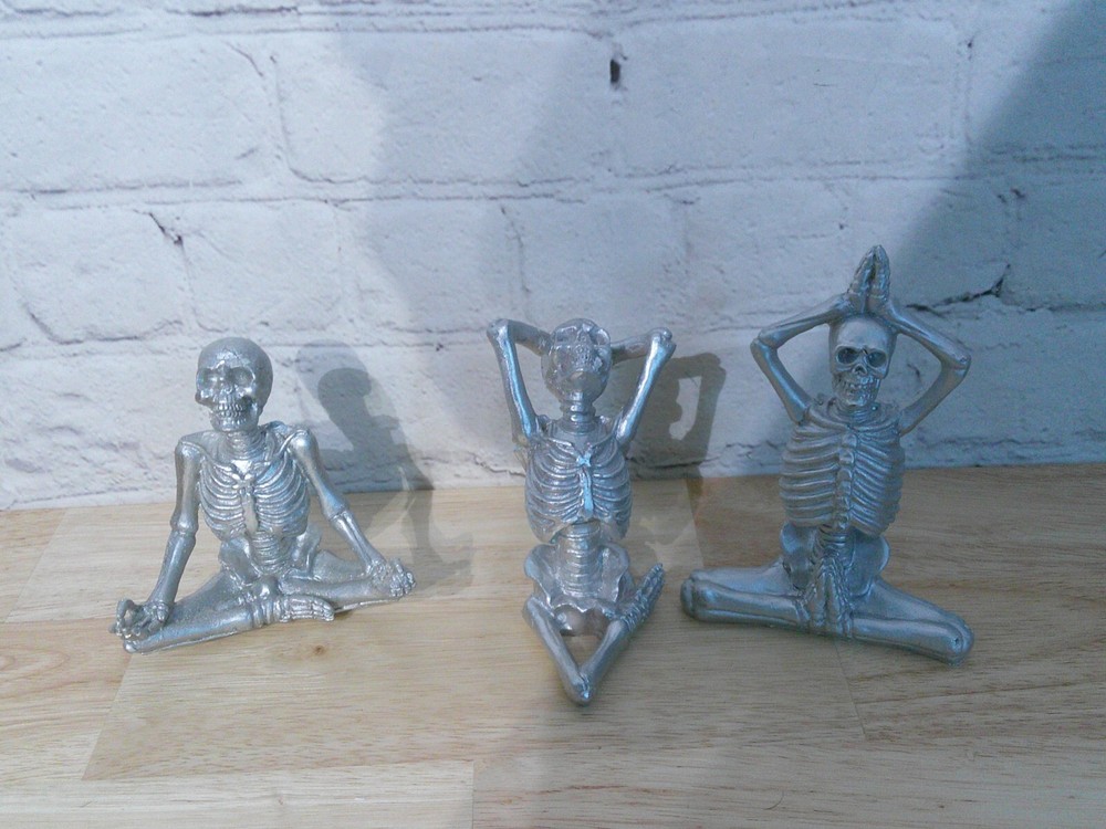 Lot of 3 Resin Skelton Yoga Figures/Silver