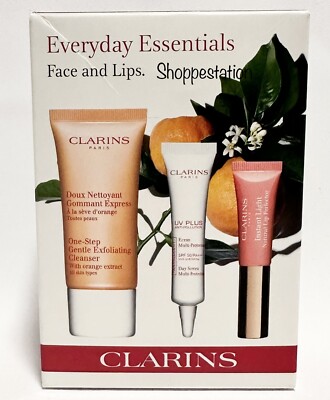 Clarins Everyday Essentials Face And Lips 3 Pcs Travel Set New In Box
