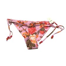 Aerie Swim Womens Cheekier Bikini Bottom Tie Sides Ruffle Floral Pink Red S