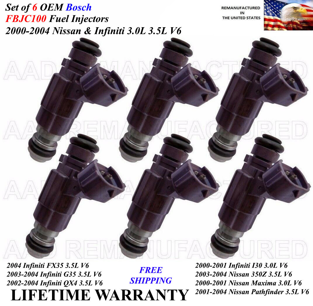 Set of 6 Genuine  Bosch  Fuel Injectors For 2001-2004 Nissan Pathfinder 3.5L V6