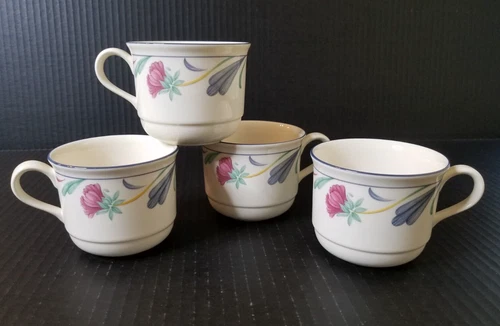 4 Lenox Chinastone Coffee Cups POPPIES ON BLUE Mint Condition