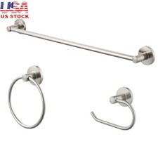 Satin Nickel 3-Piece Bath Accessory Kit Towel Bar Ring Toilet Paper Holder Set
