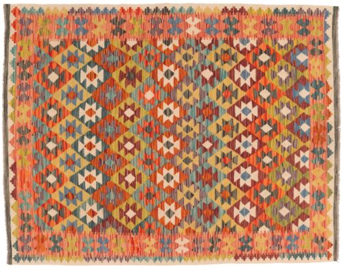 Maimana Kelim Carpet 150x200 Hand Woven Beige Geometric Craft b-