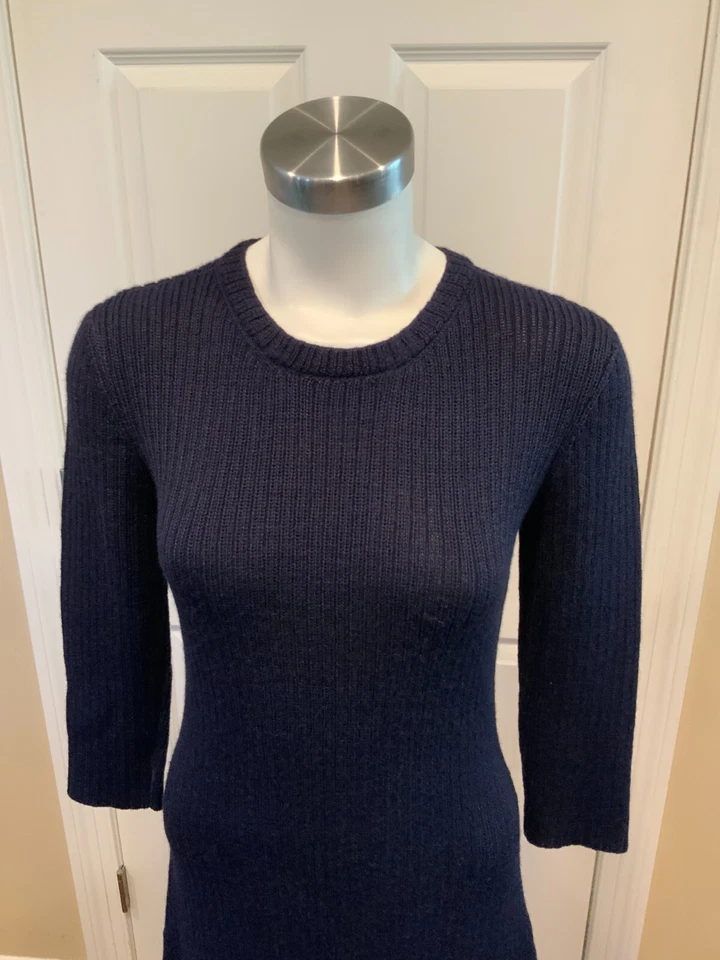 Платье-свитер Anthropologie Harare синее трикотажное с бахромой асимметричный подол, размер S - Изображение 3 из 4