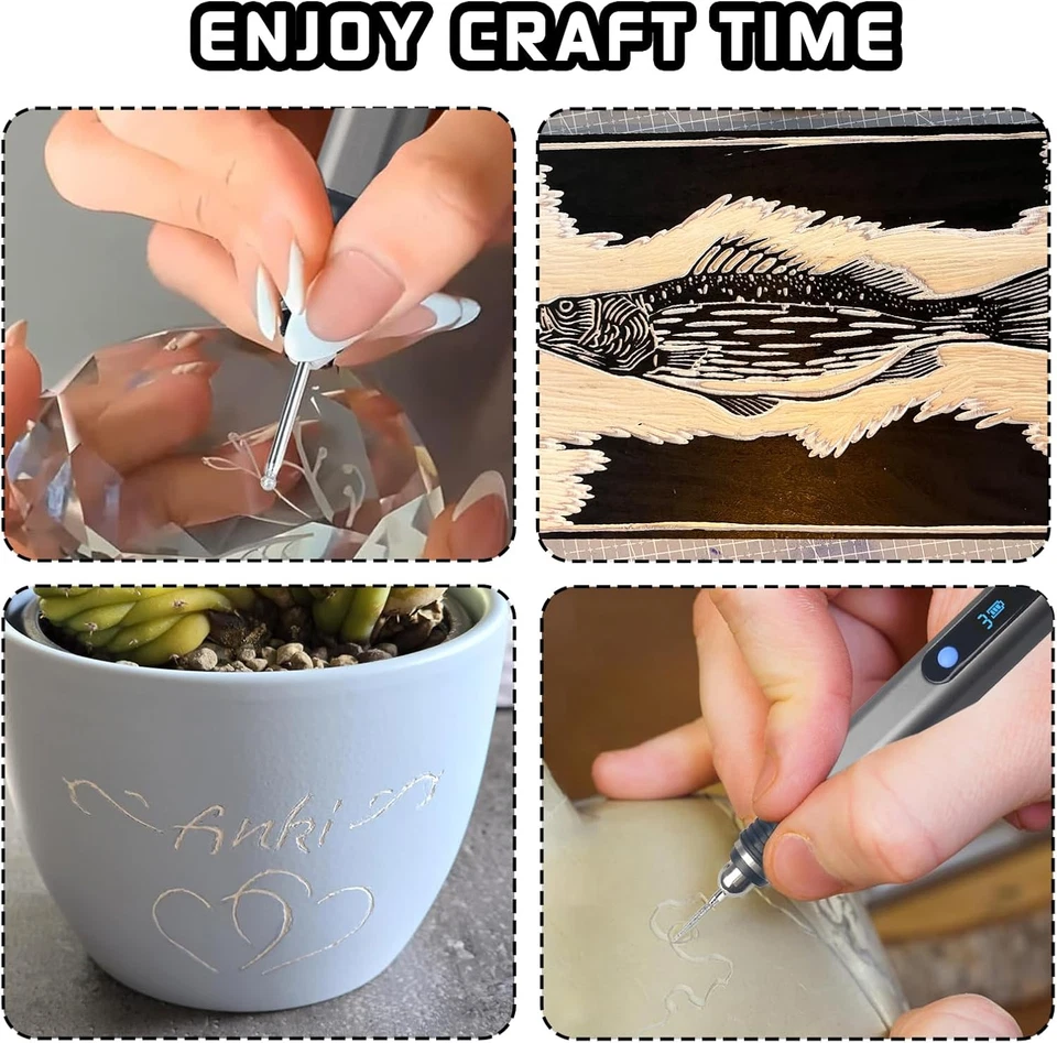 Набор гравировальных ручек аккумуляторная беспроводная гравировальная ручка с 33 битами, 10 трафаретов, - Изображение 3 из 4