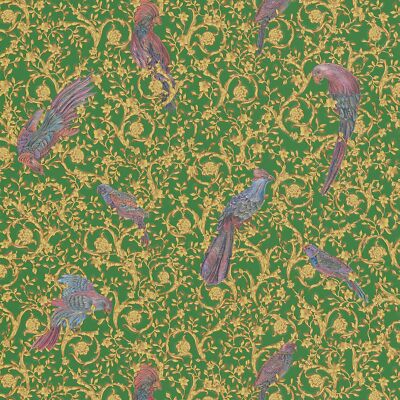 Profhome 370533-GU Luxus Tapete Vogelmuster gold grün violett 7,035 m2