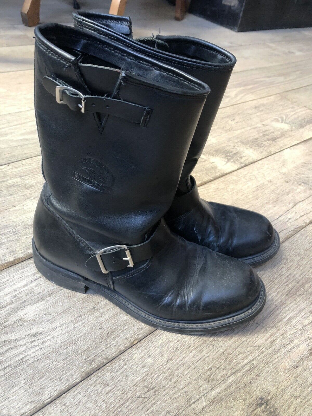 Bottes motard moto homme CAROLINA ENGINEER BOOTS cuir noir USA Vintage Rockab