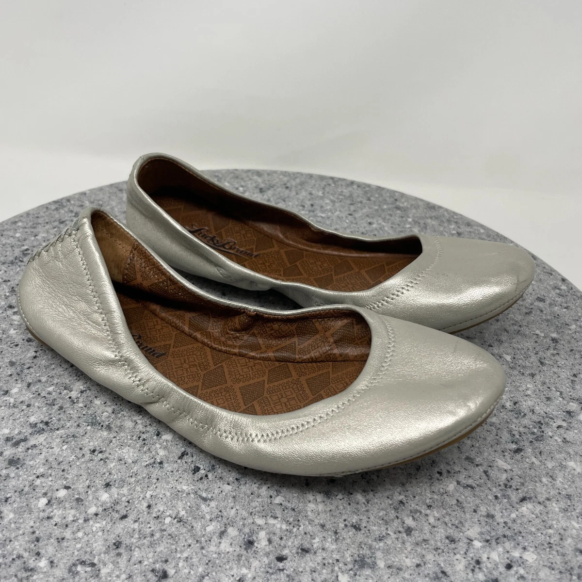 Lucky Brand Womens Emmie Ballet Flat Shoes 6 M Silver Leather Slip