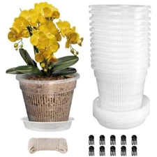 Orchid Pot,12 Pack 5.5Inch Clear Plastic Orchid Pots with 12pcs 5.5in + Saucers