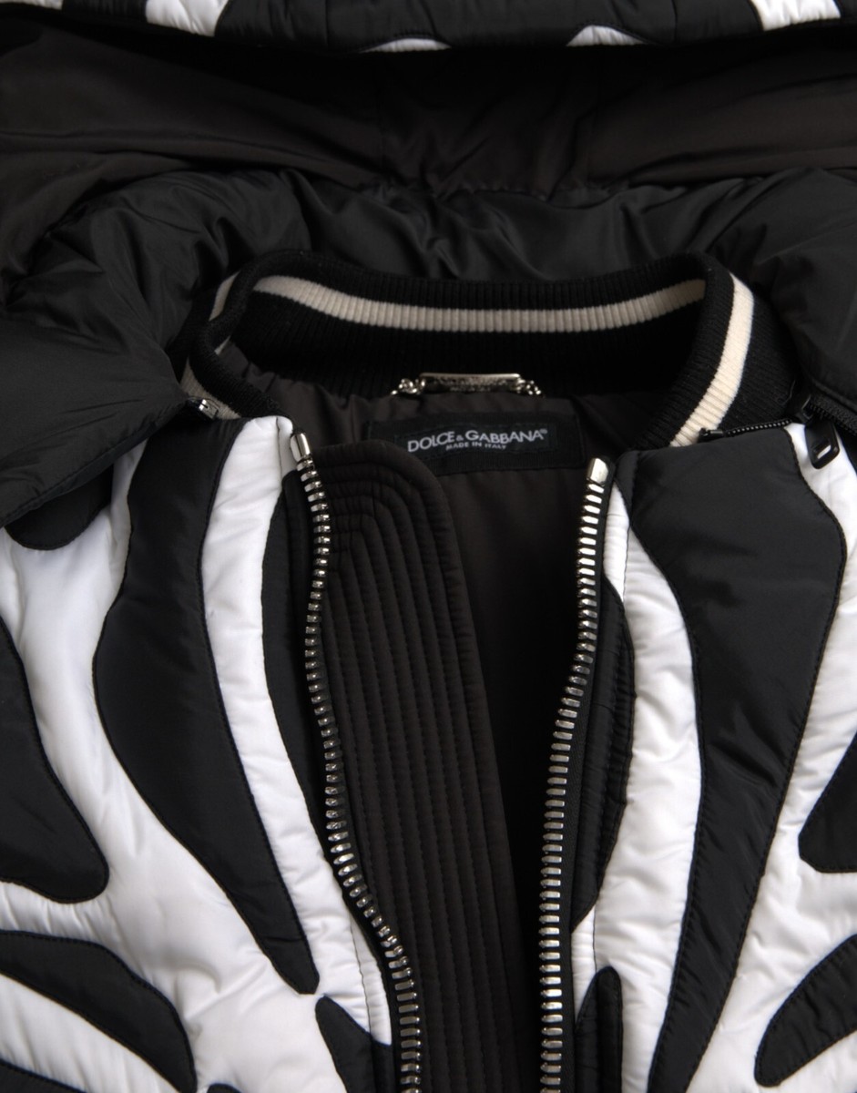 DOLCE & GABBANA Jacket Black White Stripes Hooded Puffer