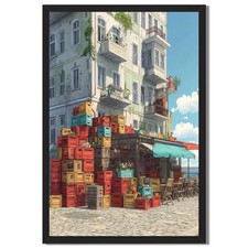Vintage Seaside Market Framed Canvas Print Urban Street Wall Art Decor