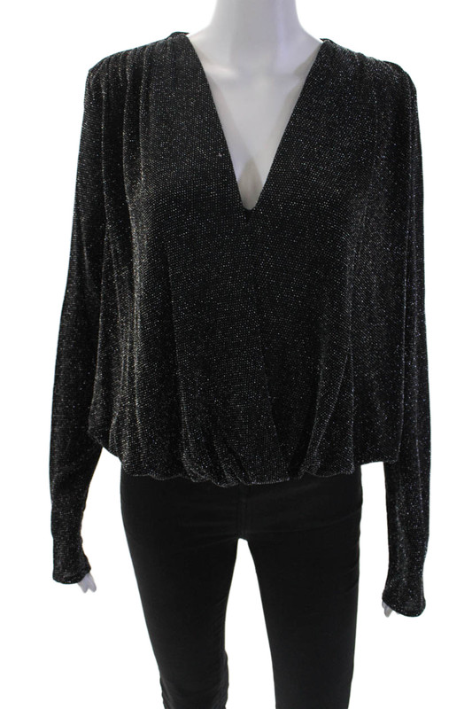 Bailey 44 Womens Embellished V-Neck Long Sleeve Blouse Top Black Size M