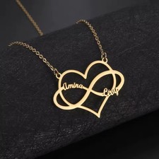 Custom Double Name Heart Infinity Necklace Pendant Nameplate Chain Gold Silver