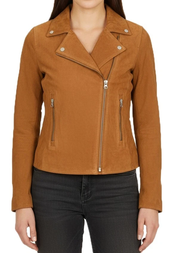 Womens Goat Suede Biker Jacket Casual Style Trendy Design with Zip Details Tilly - Image 2 of 4