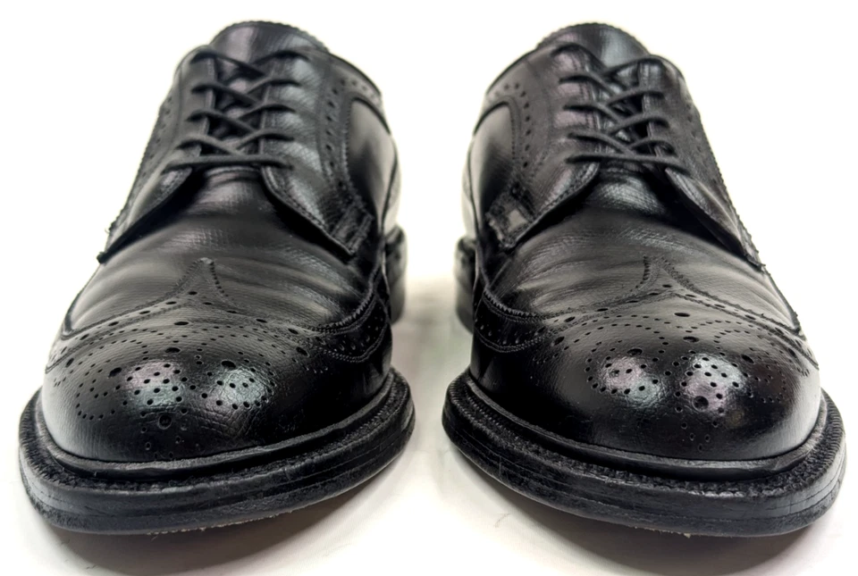 Vtg Johnston Murphy Shell Cordovan Leather Aristocraft Wingtip Shoe Men 10 Black - Image 2 of 4