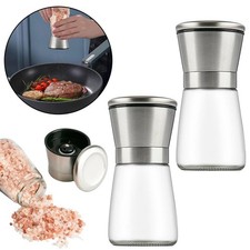 2X Gewürzmühle Pfeffermühle Salzmühle Set Glas & Edelstahl mit Keramikmahlwerk