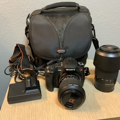 Sony Alpha a300 10.2MP Digital SLR Camera 18-70mm & 75-300 Lenses Case & Acc.