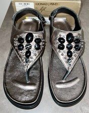NEW Donald Pliner Boho Leather Metallic Sandals Thongs Adjustable Strap NIB