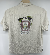 Tommy Bahama XL Silk Embroidered Camp Button Up Shirt Tropical O' Aces Ivory