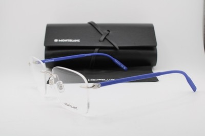 NEW MONT BLANC MB0222O 009 SILVER BLUE AUTHENTIC W/CASE EYEGLASSES 58-20