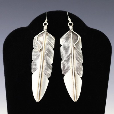 NATIVE AMERICAN NAVAJO STERLING SILVER FEATHER EARRINGS BY CHRIS CHARLEY
