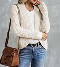 Elegant Cream Cardigan Sweater, Size Small