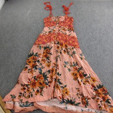 Free People Dress Womens 0 Pink Floral Maxi Boho Button Front Rayon Strappy