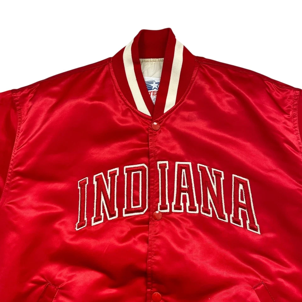 CHAQUETA BOMBER SATINADA DE COLECCIÓN AÑOS 90 NCAA INDIANA HOOSIERS STARTER HECHA EN EE. UU. TALLA L Foto 2 de 4