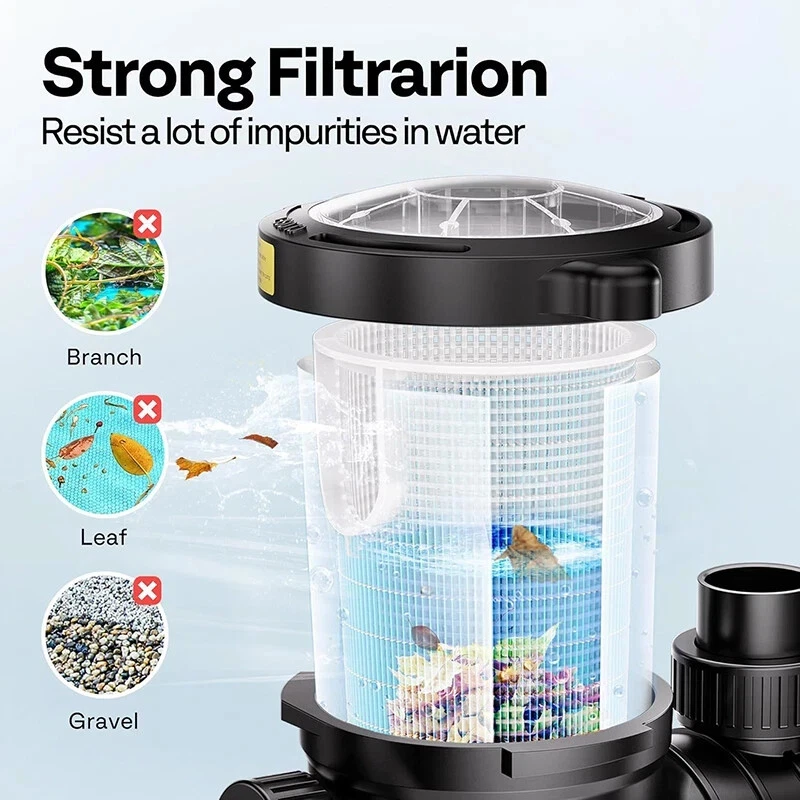 Swimming Pool Pump 1.5HP 2.0HP Self-Priming for In/Above Ground Pools w/Strainer - Image 4 of 4