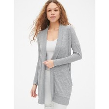Gap NEW Marled Gray Softspun Longline Open-Front Cardigan Sweater Women's XS
