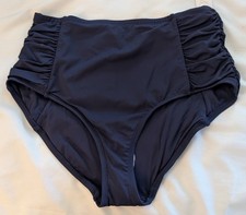 NEW Anne Cole Waist High Swim Bottoms Women L Navy Ruched Tummy Control